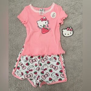 Hello Kitty Pink and White Girls' 2-Piece Pajama Set with Strawberry Print